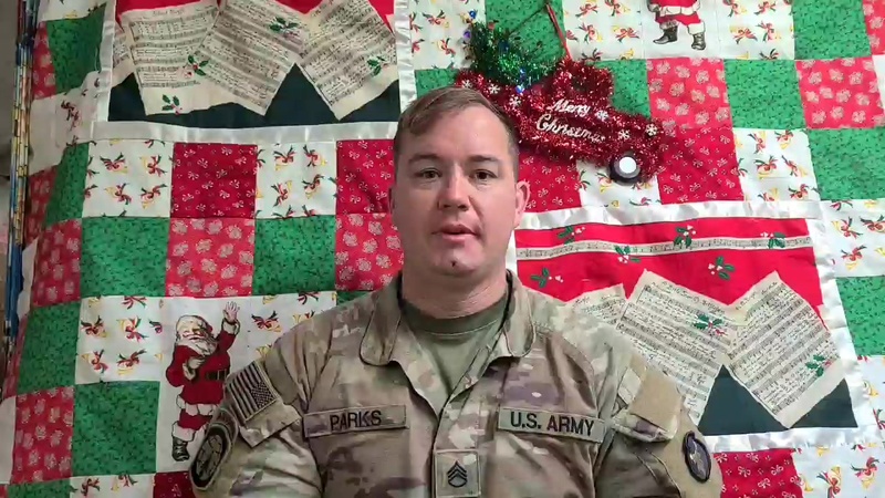 Staff Sgt. Shawn Parks, a Soldier with Charlie Troop, 1st Squadron, 113th Cavalry Regiment wishes a Merry Christmas to his family,  Horn of Africa, Dec. 21, 2020.
