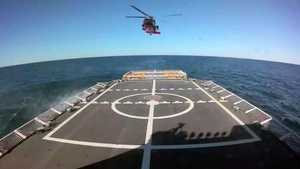 B-Roll USCGC Stone (WMSL 758) conducts helicopter operations