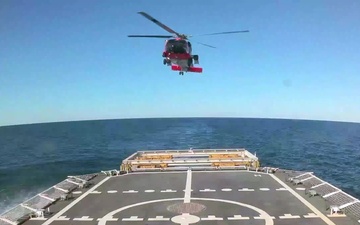 B-Roll USCGC Stone (WMSL 758) conducts helicopter operations