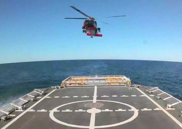 B-Roll USCGC Stone (WMSL 758) conducts helicopter operations