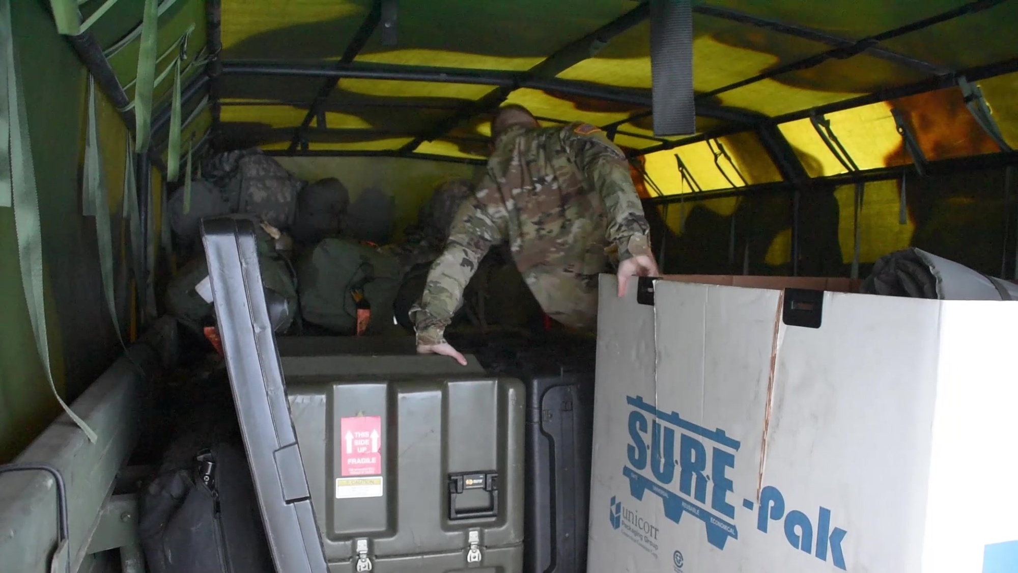 Members of the Pennsylvania National Guard load vehicles with supplies to deploy to Washington, D.C., in support of the 2021 presidential inauguration on Jan. 9, 2021, at Horsham Air Guard Station in Horsham, Pa. (Video by Master Sgt. George Roach)