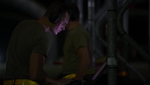 Joint Base Langley-Eustis maintainers prep and launch jets during night operations