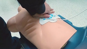 Airmen and California first responders conduct defibrillator training at California hospital