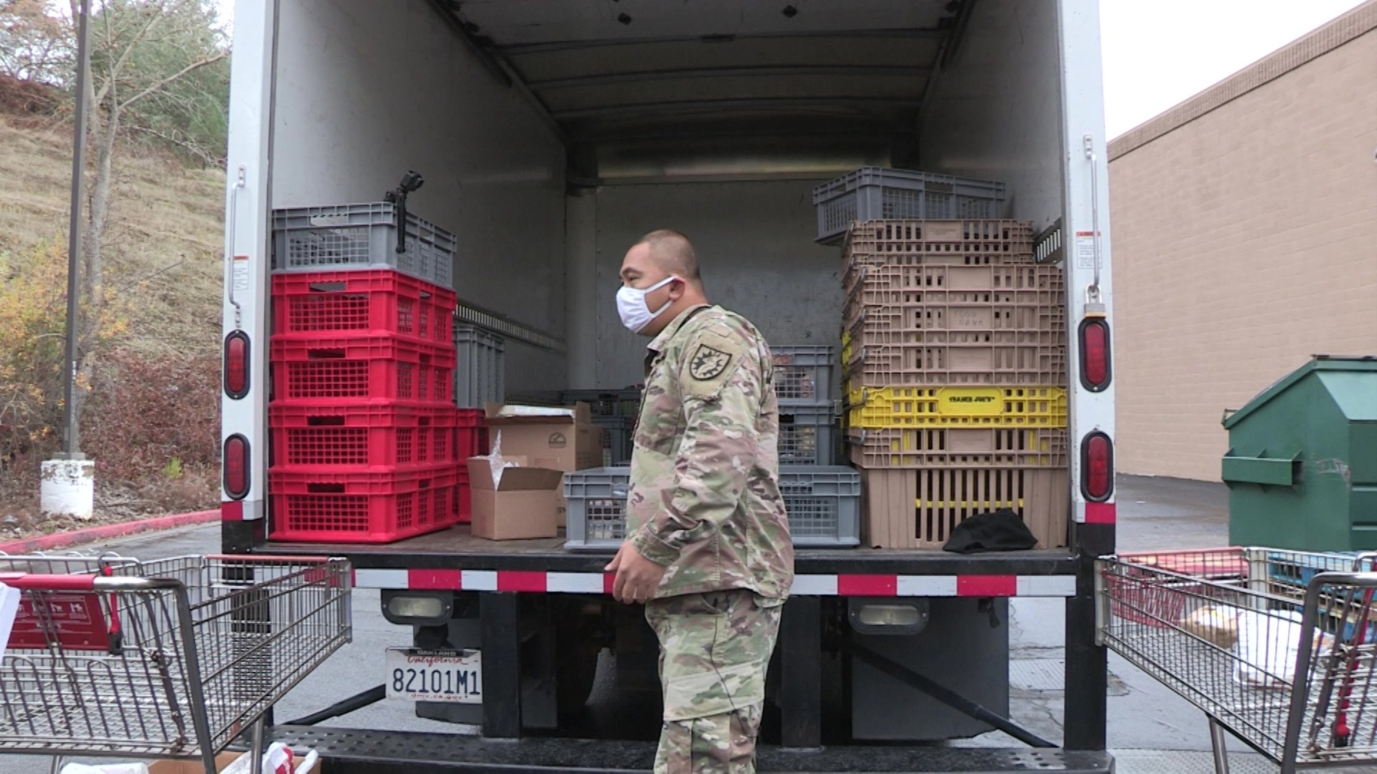 U.S. Army Sgt. Joseph Miles of the California Army National Guard’s 1113th Transportation Company, 749th Combat Sustainment Support Battalion, 224th Sustainment Brigade, sorts perishable and non-perishable food at an Amador County supermarket during an early-January food run for the Interfaith Food Bank in Jackson, California. Cal Guardsmen still operate at food banks throughout the state — just not as much as before — since being state-activated March 2020 for the coronavirus pandemic. Miles makes the run on his own, sometimes picking up more than 2,000 pounds of food on a daily basis. In early January, the Cal Guard was closing in on 120 millions meals packed and distributed to communities in a 10-month span.