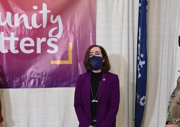 Governor Kate Brown, Maj. Gen. Michael E. Stencel, and Cheryl Wolfe speak about the Salem Health vaccine clinic