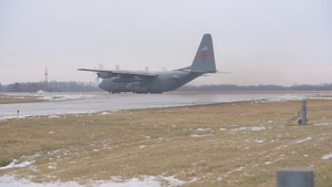 C-130 Hercules transporting 182nd Security Forces Squadron to Washington D.C. for presidential inauguration support Jan. 14, 2021 (B-Roll)
