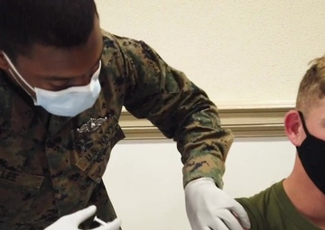 U.S. Navy Sailors with 2nd Medical Battalion disseminate COVID-19 Vaccine to 24th MEU
