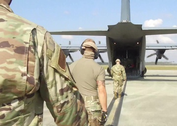 C-130 Hercules engine running offload B-roll