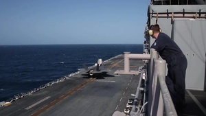 15th MEU F-35B Lightning II demonstrates reverse landing aboard USS Makin Island