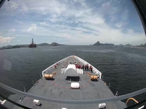 B-Roll USCGC Stone (WMSL 758) departs Rio De Janeiro
