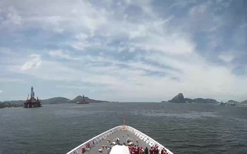B-Roll USCGC Stone (WMSL 758) departs Rio De Janeiro