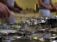 U.S. Drum & Bugle Corps Drumline practices for video exhibition