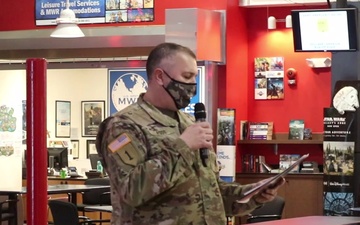 Fort McCoy Garrison commander provides opening remarks for 2021 AER Campaign Kick-off Breakfast