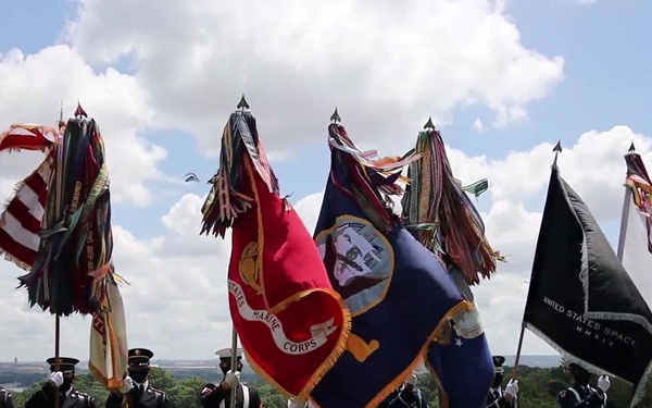 Joint Armed Forces Color Guard, without anthem, outdoors