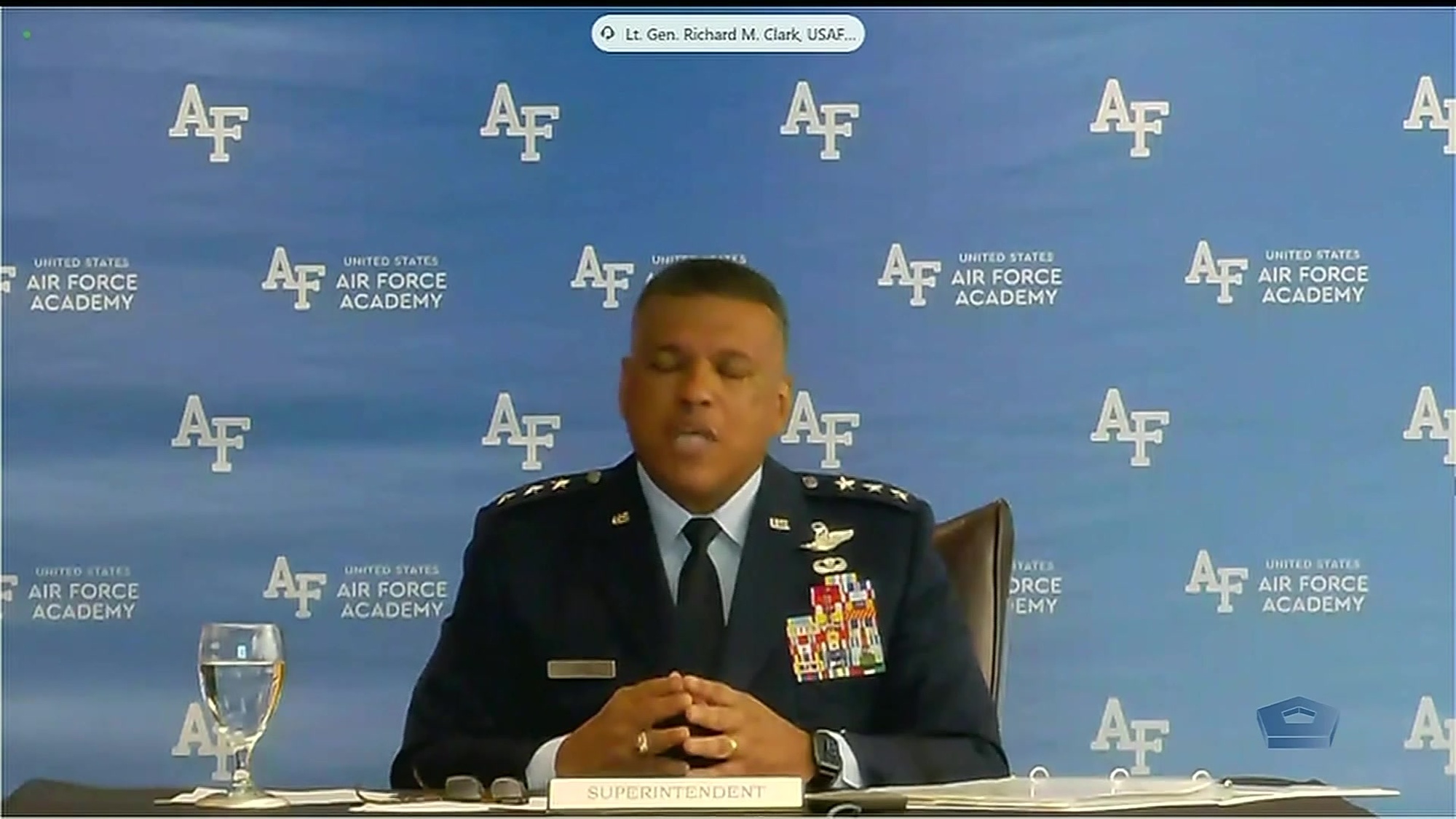 Army Lt. Gen. Darryl A. Williams, U.S. Military Academy superintendent; Navy Vice Adm. Sean Buck, Naval Academy superintendent; and Air Force Lt. Gen. Richard M. Clark,  Air Force Academy superintendent, speak during a House Appropriations Subcommittee on Defense hearing regarding military service academies, March 2, 2021. <br />