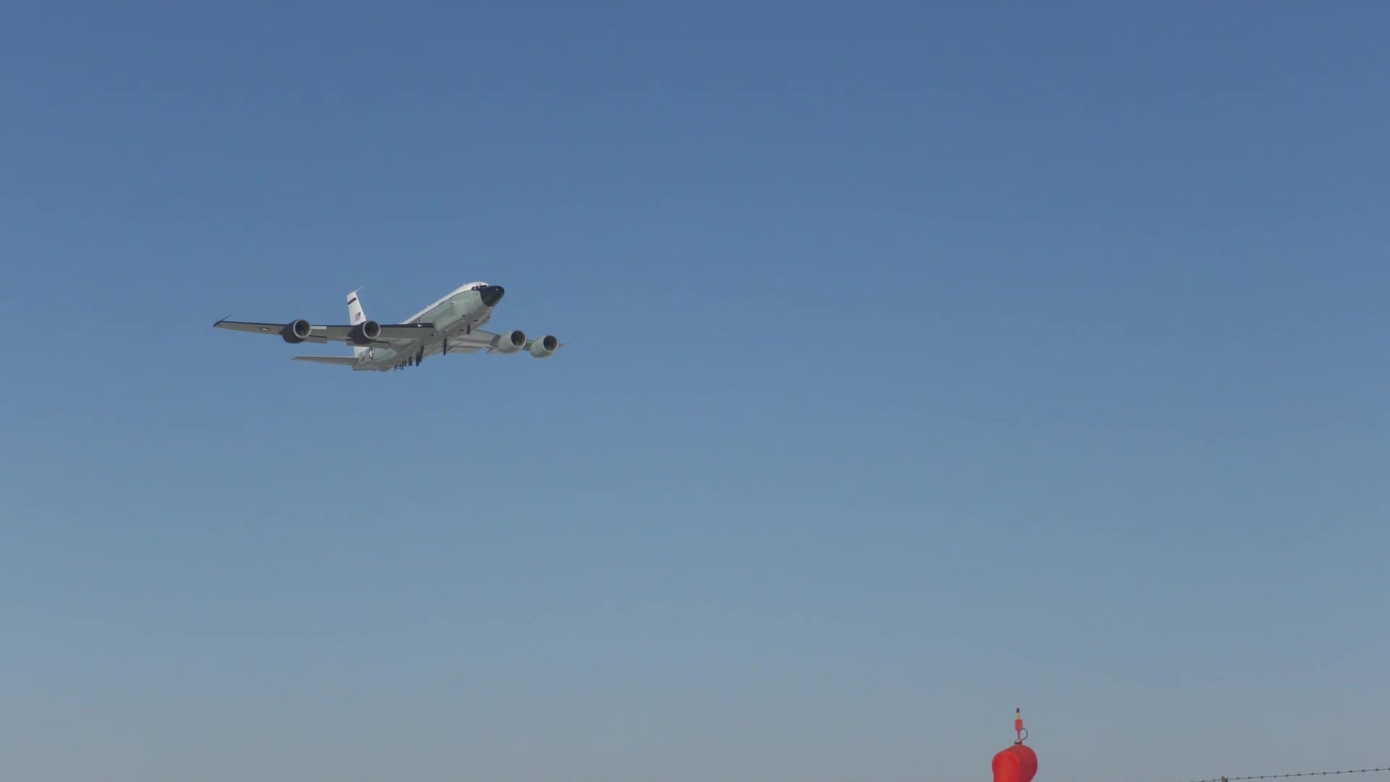 An RC-135S Cobra Ball executes a fly-over at Offutt AFB, Nebraska Feb. 19, 2021.