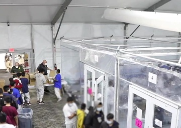 B-roll of temporary processing facilities in Donna, Texas