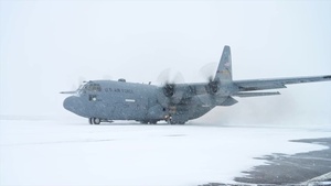 A Minnesota Air National Guard C-130 taxies for take off at Canadian Forces Base Goose Bay
