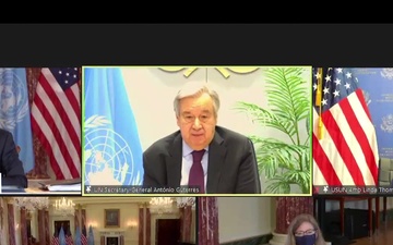 Secretary of State Antony J. Blinken virtually meets with UN Secretary-General António Guterres, from the Department of State.
