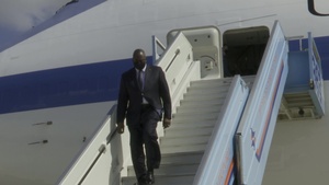 U.S. Secretary of Defense Lloyd J. Austin III lands in Ben Gurion airport beginning his first visit to Israel, on April 11, 2021.