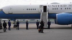First lady Jill Biden arrives at Sumpter Smith Flight Line (broll)
