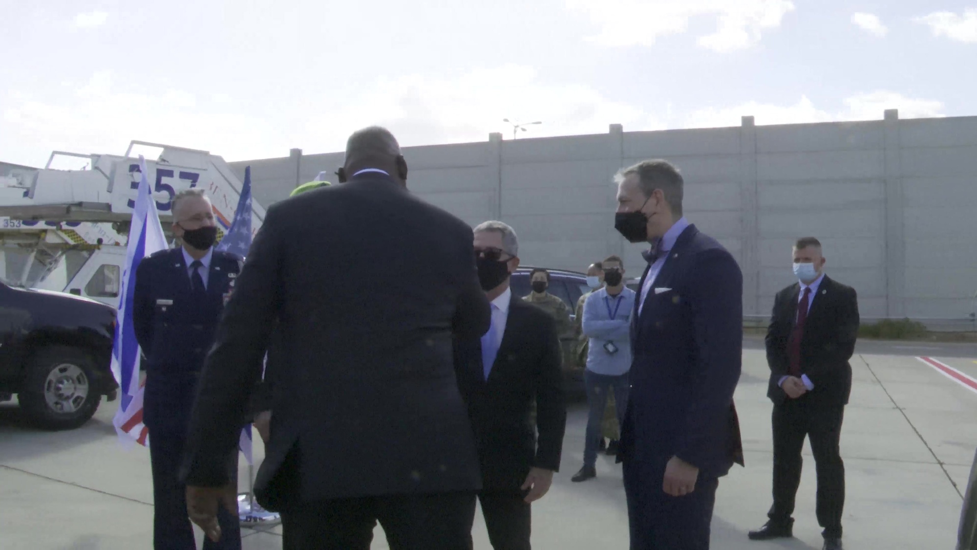 U.S. Secretary of Defense Lloyd J. Austin III boards his airplane in Ben Gurion airport at the end of his first visit to Israel, on April 12, 2021.