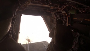 Green Berets jump out of Marine Corps helicopter (B-Roll)