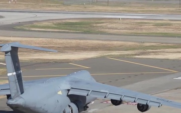 C-5M Super Galaxy carrying COVID supplies takes off at Travis AFB