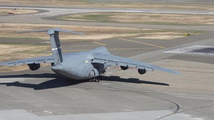 C-5M Super Galaxy carrying COVID supplies takes off at Travis AFB (1080p)