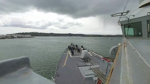 USS Ross gets underway out of Plymouth, England