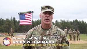 Command Sgt. Maj. Andrew Lombardo talks Expert Field Medical Badge conducted by Reserve at Fort McCoy