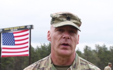 Command Sgt. Maj. Andrew Lombardo talks Expert Field Medical Badge conducted by Reserve at Fort McCoy