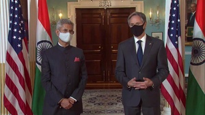 Secretary of State Blinken Camera Spray with Indian External Affairs Minister Dr. Subrahmanyam Jaishankar