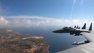 Liberty Wing Strike Eagles fly in close formation over Greece