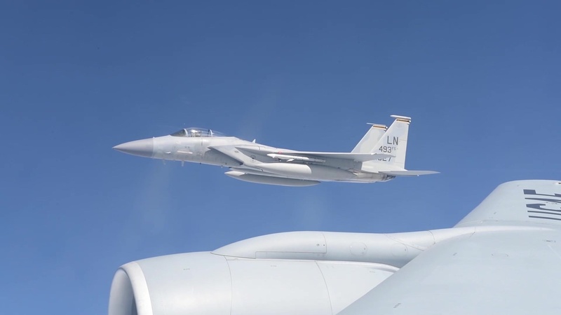 D-Day fly over with 48th Fighter Wing F-15 refuelling