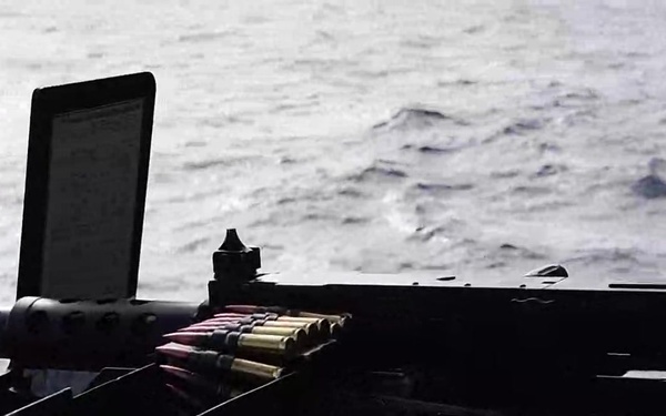USS O’Kane Sailors fire a .50 caliber machine gun during a live-fire shoot