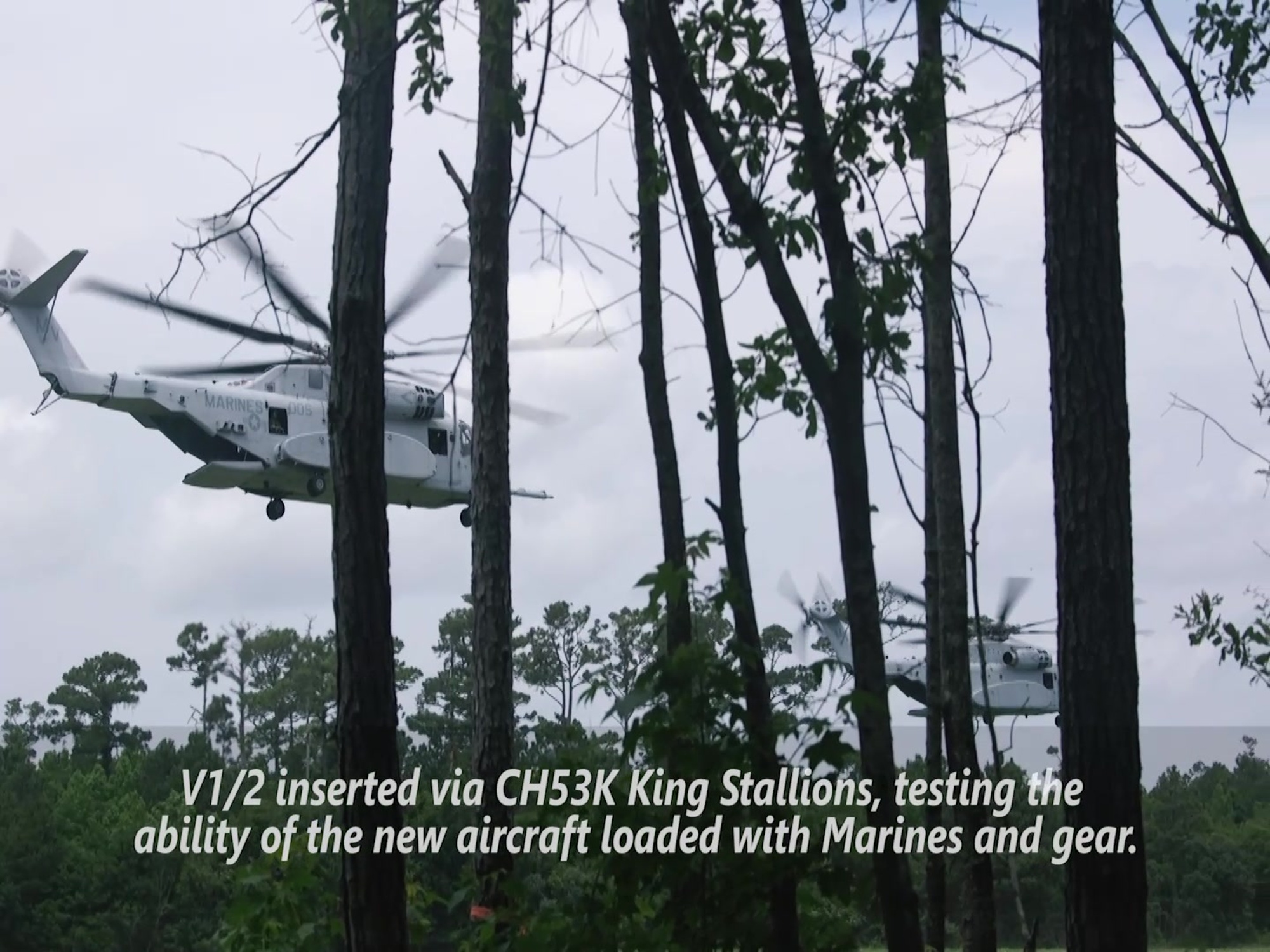 U.S. Marines with 1st Battalion, 2d Marine Regiment (1/2), 2d Marine Division (MARDIV) conduct an air assault operation at Camp Lejeune, N.C., June 10, 2021. In support of Marine Operation Test and Evaluation Squadron 1, Marines with 1/2 executed the assaults to test the capabilities of the CH-53K King Stallion, the U.S. Marine Corps&#39; newest heavy lift helicopter. (U.S. Marine Corps video by Lance Cpl. Jessica Massi)