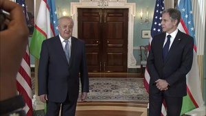 Secretary of State Antony J. Blinken camera spray with Uzbekistan Foreign Minister Abdulaziz Kamilov