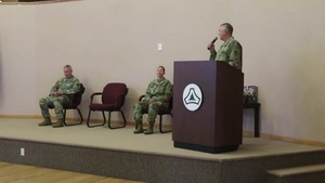 Garrison commander provides remarks during 2021 Garrison CSM change of responsibility ceremony, part I