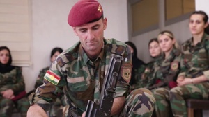 Peshmerga soldier conducts weapons training
