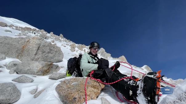 climber belays for others on tough section of denali