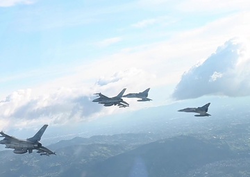 F-16s and Kfirs conduct formation flyover of Colombia