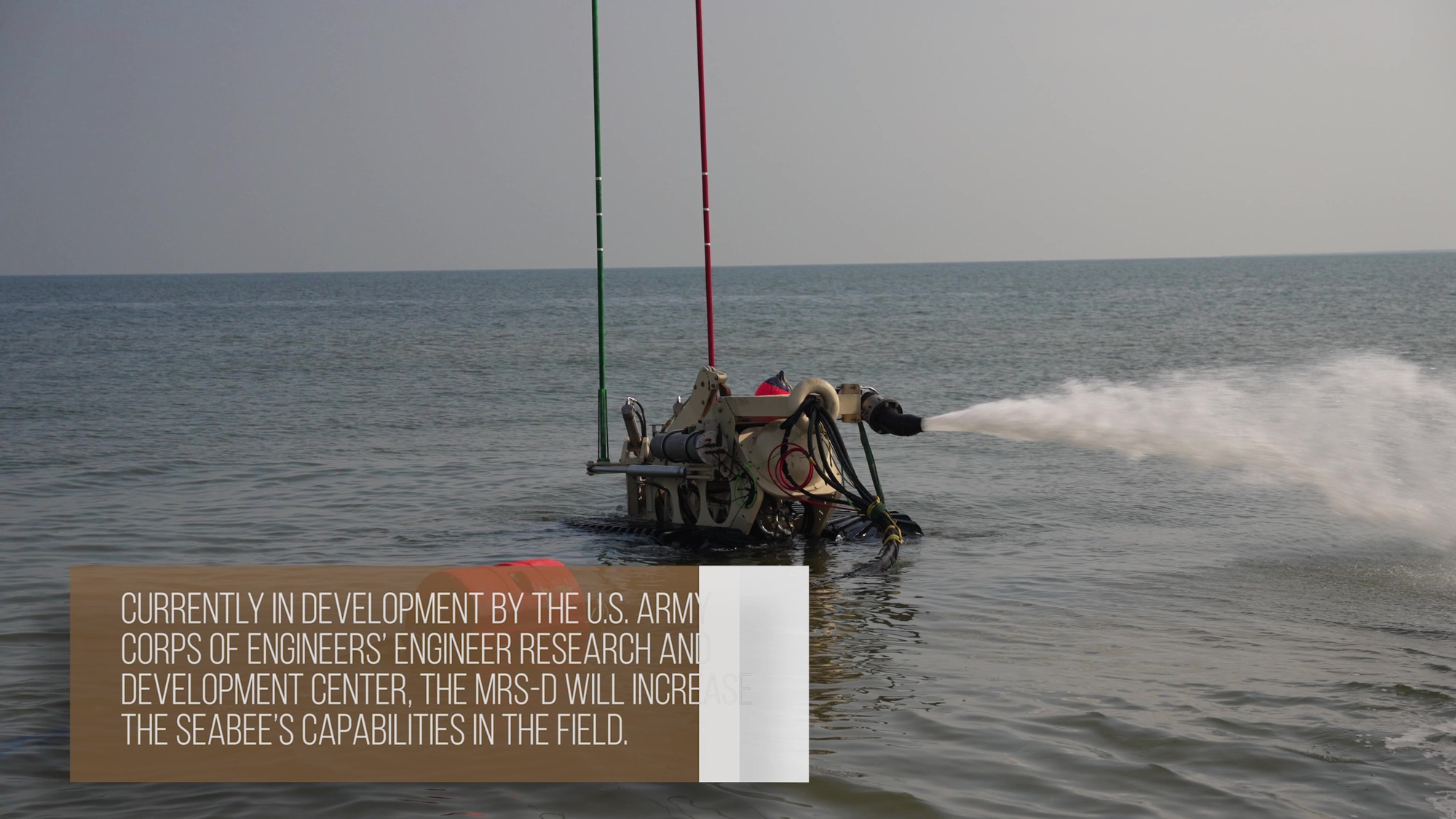 Virginia Beach, VA (August 12, 2021) Sailors assigned to Naval Mobile Construction Battalion (NMCB) 133 field test a Mini Robotic Submersible-Dredge (MRS-D), currently in development by the U.S. Army Corps of Engineers’ Engineer Research and Development Center, onboard Joint Expeditionary Base Little Creek – Fort Story as part of a Port Damage Repair simulation during Large-Scale Exercise (LSE) 2021. LSE 2021 applies and assesses developmental warfare concepts and unmanned technologies that will give the Navy and Marine Corps the advantages needed to fight, win, and deter potential aggressors. (U.