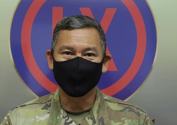 Col. Albert Yazawa address 9th Mission Support Command soldiers about the importance of getting vaccinated