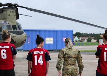 Members of the U.S. Women's Olympic Soccer Team visit an all female flight crew with the 12th Combat Aviation Brigade (B-Roll, No Caption)