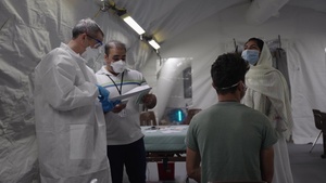 U.S. Service Members provide Covid-19 vaccinations for Afghan civilians during Operation Allies Welcome