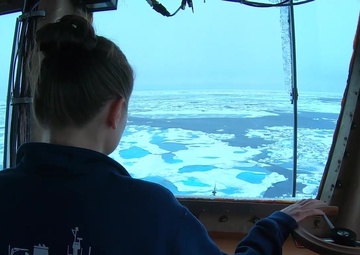 Coast Guard Cutter Healy crewmembers break through Arctic ice