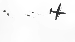 US, Ukrainian and Polish paratroopers jump from C-130 (B-Roll)