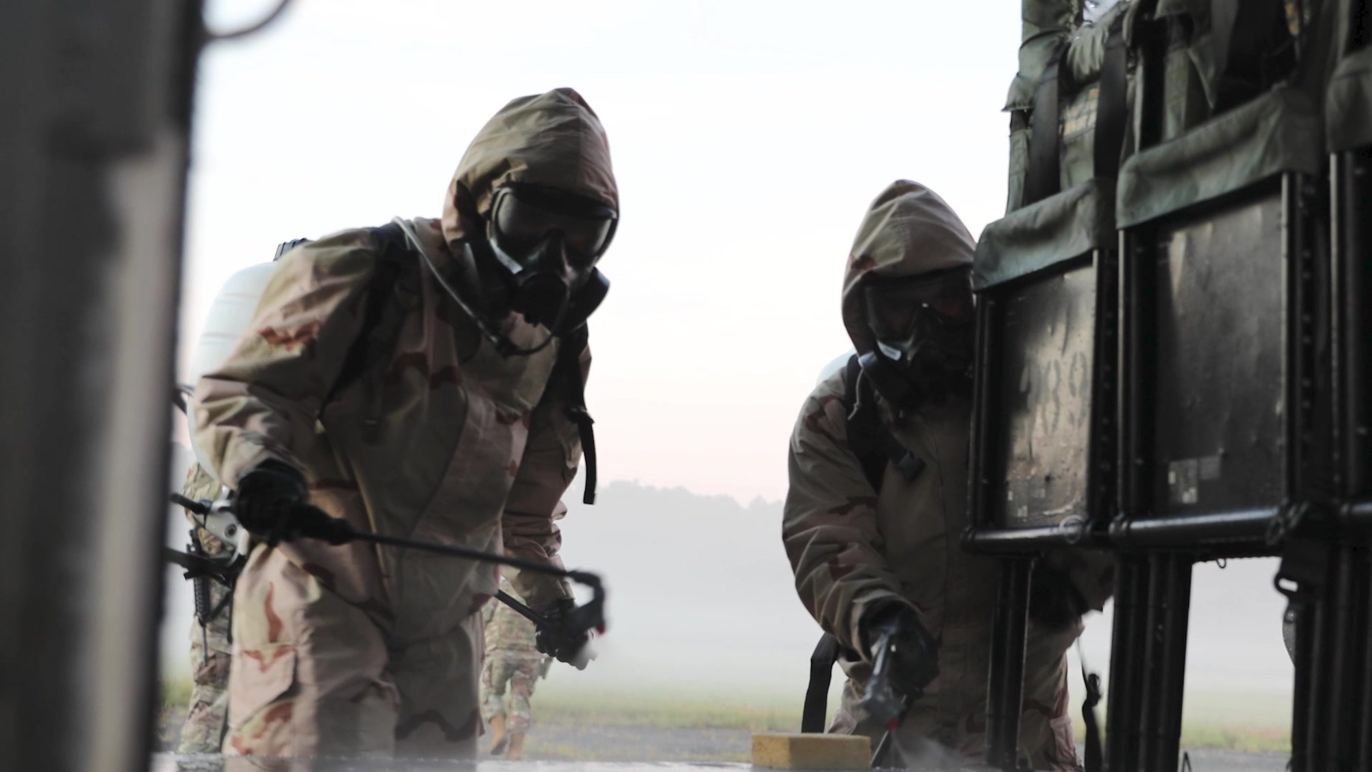 U.S. Army Soldiers assigned to the 83rd Chemical, Biological, Radiological and Nuclear Battalion perform decontamination training on personnel and vehicles while training for an upcoming rotation at the National Training Center on Fort Stewart, Georgia Oct, 4, 2021. The U.S Army’s National Training Center trains rotational units, joint, interagency and multinational partners in simulated, but realistic, environments so they can succeed on real battlefields.