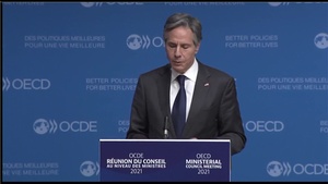 Secretary of State Antony J. Blinken holds a joint press availability with OECD Secretary-General Mathias Cormann, in Paris, France